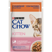 Влажный корм Cat Chow® для котят с индейкой и кабачками в желе, Пауч