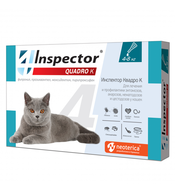 INSPECTOR QUADRO К Капли от внешних и внутренних паразитов для кошек 4-8 кг, 1 пипетка